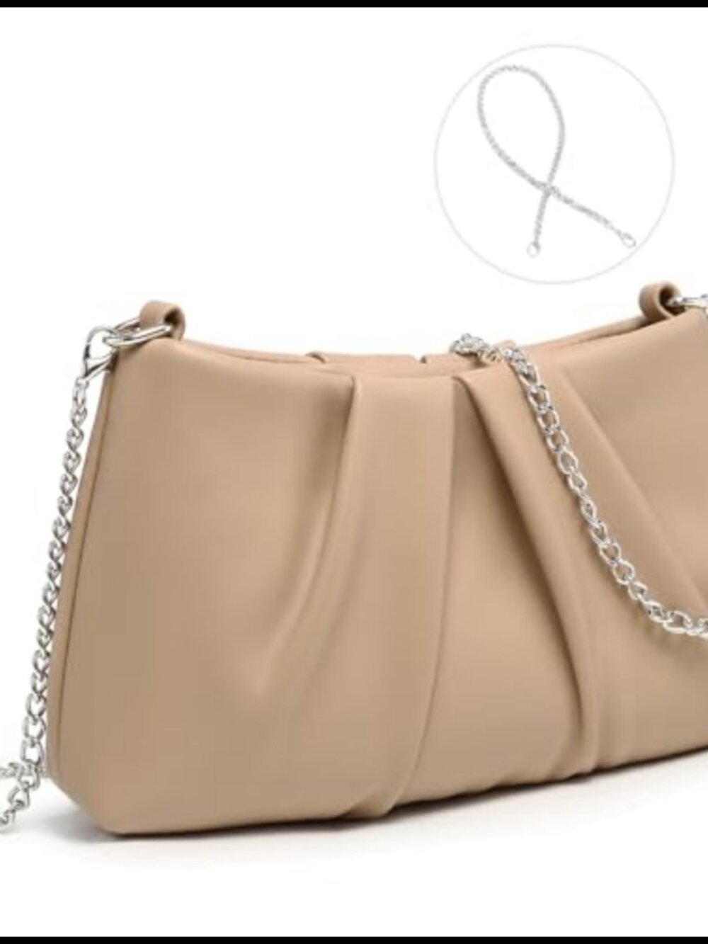 Pleated Vegan Leather Evening Clutch with 2 Chain Straps